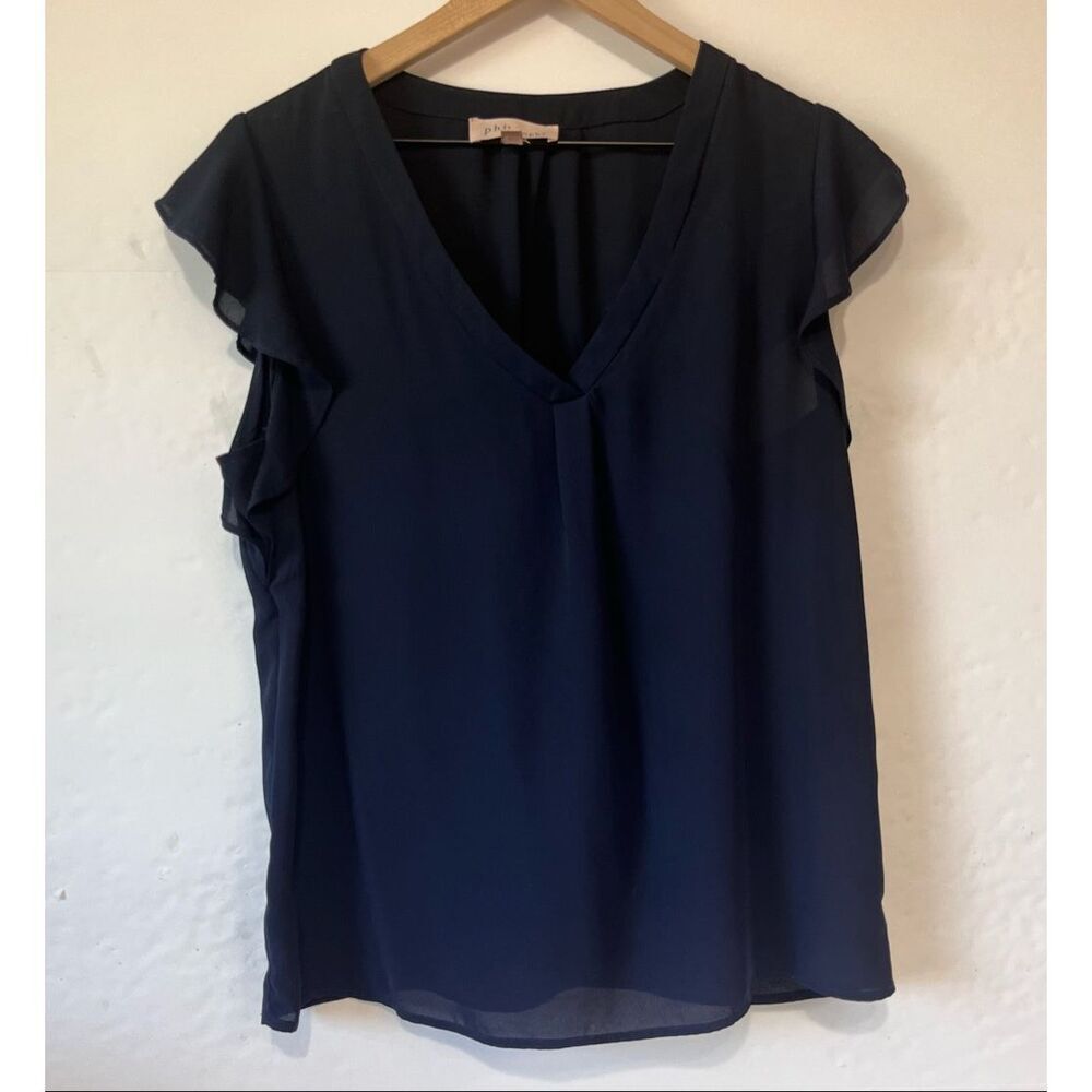 Philosophy Navy Blue Fluttery Ruffle Sleeves Top   Size M